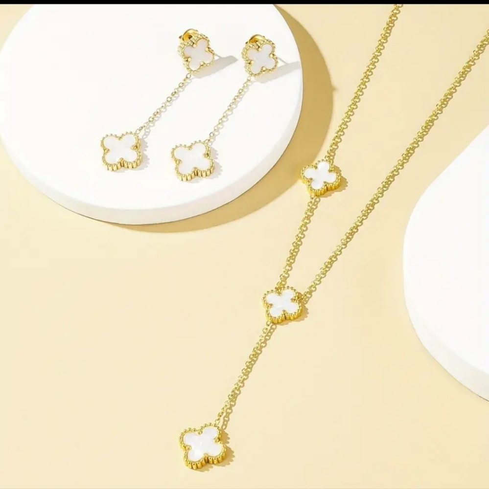 3 Pcs Stainless Steel Necklace / Earrings Jewelry Set.Gold Toned. - Picture 3 of 5